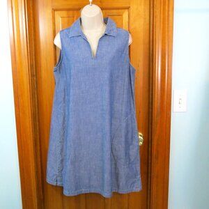 Lands' End Sleeveless Collar Dress Lightweight Blue Jean Pockets Size Med 10-12